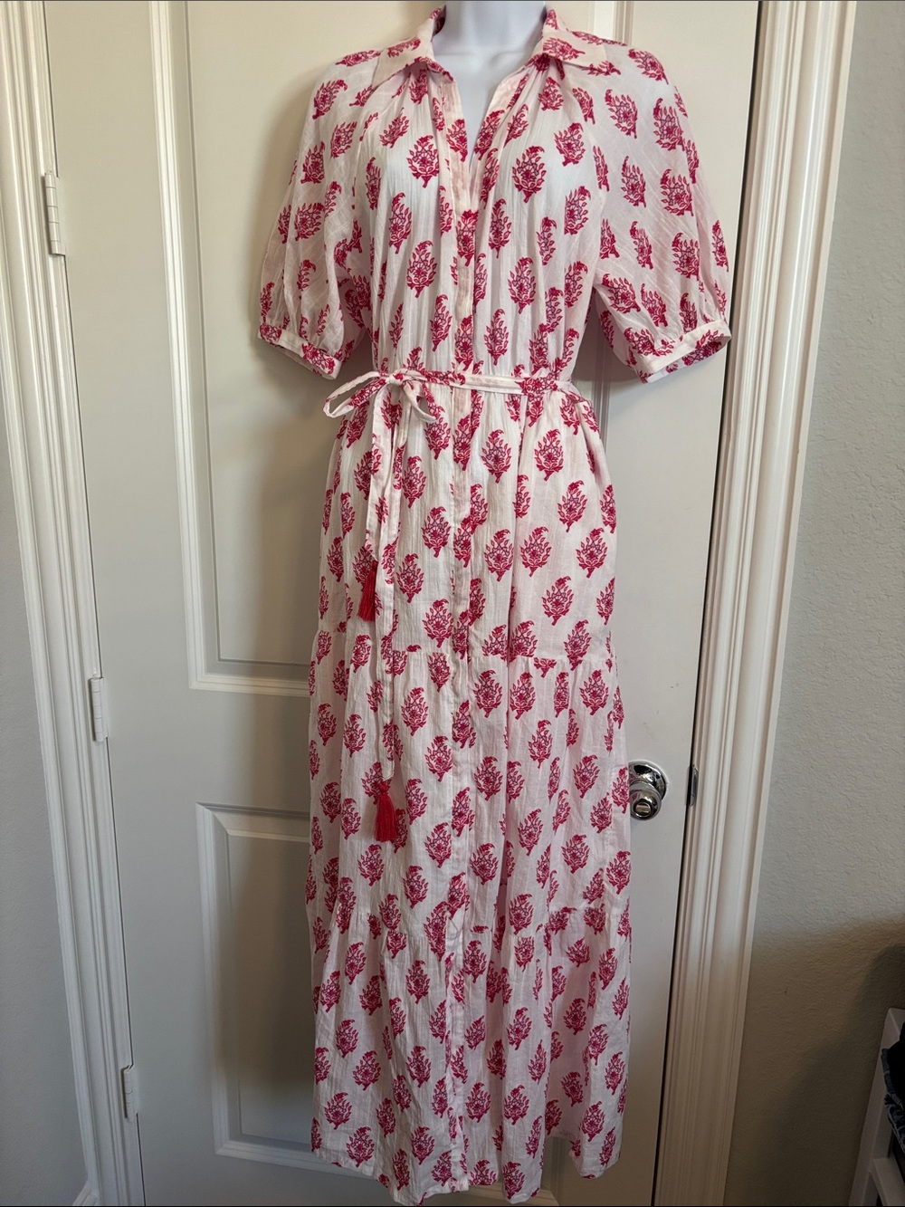 Roller Rabbit Women’s Pink Floral Tie-Waist Maxi Dress S #60D